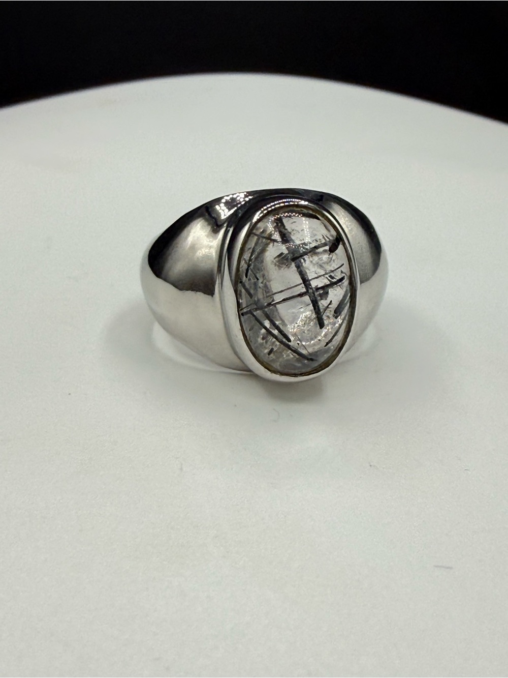 Natural Tourmalated Quartz Sterling Silver Ring (Size 8.75)